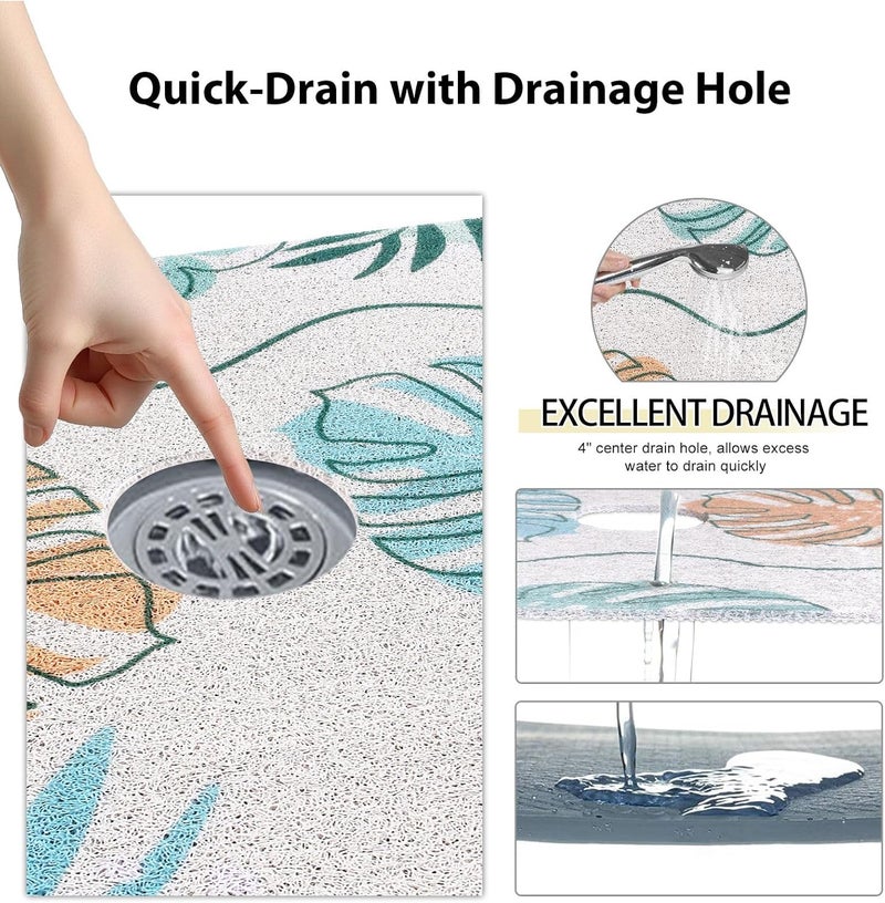 Yonala Square Shower Mat, 27 x 27 Inch Stylish Non Slip Shower Mats for Inside Shower with Central Drain Hole, Soft Trimmable PVC Loofah Anti Slip Shower Mat for Walk in Shower Stall, Quick Drying - Image 5